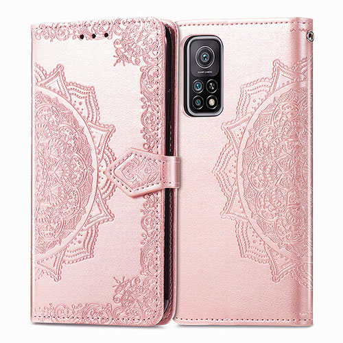 Leather Case Stands Fashionable Pattern Flip Cover Holder for Xiaomi Mi 10T 5G Rose Gold