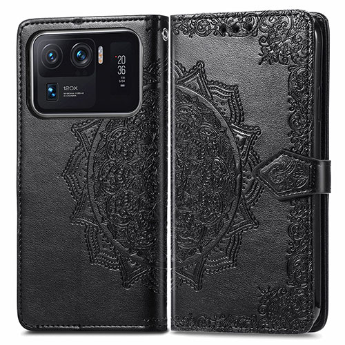 Leather Case Stands Fashionable Pattern Flip Cover Holder for Xiaomi Mi 11 Ultra 5G Brown