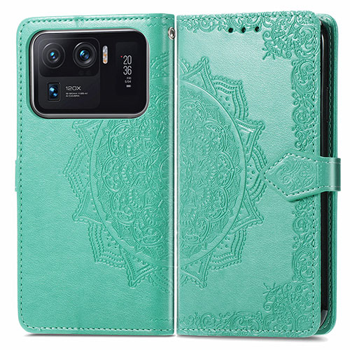 Leather Case Stands Fashionable Pattern Flip Cover Holder for Xiaomi Mi 11 Ultra 5G Green