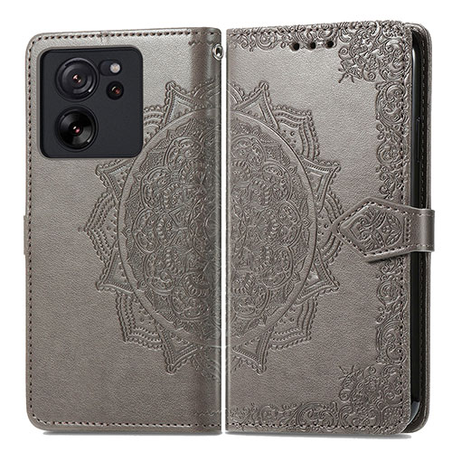 Leather Case Stands Fashionable Pattern Flip Cover Holder for Xiaomi Mi 13T 5G Gray