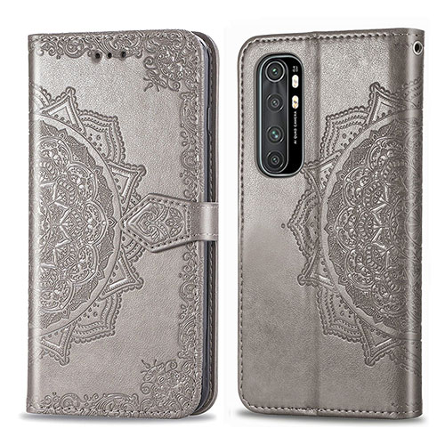 Leather Case Stands Fashionable Pattern Flip Cover Holder for Xiaomi Mi Note 10 Lite Gray