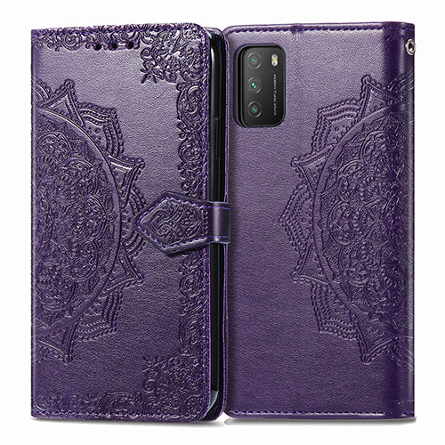 Leather Case Stands Fashionable Pattern Flip Cover Holder for Xiaomi Poco M3 Purple