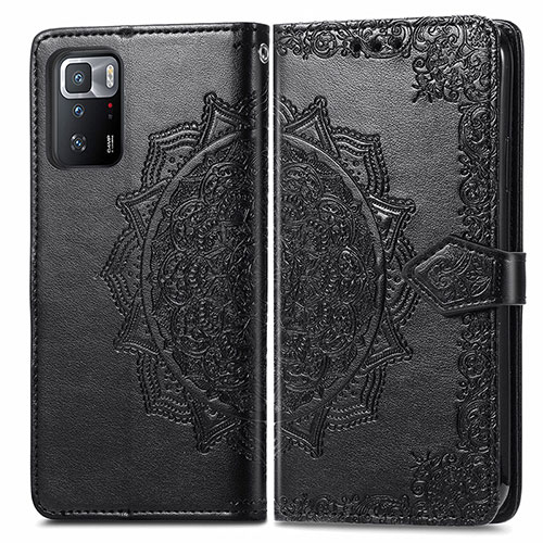 Leather Case Stands Fashionable Pattern Flip Cover Holder for Xiaomi Poco X3 GT 5G Black