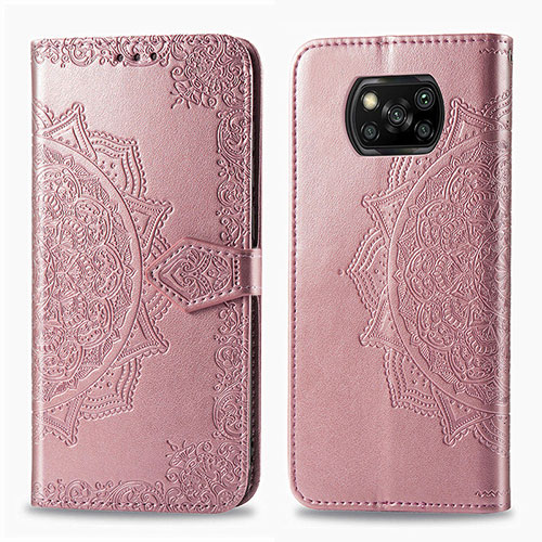 Leather Case Stands Fashionable Pattern Flip Cover Holder for Xiaomi Poco X3 Pro Rose Gold