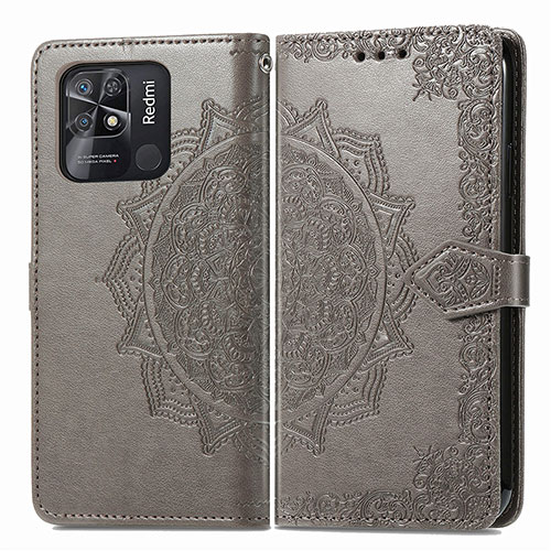 Leather Case Stands Fashionable Pattern Flip Cover Holder for Xiaomi Redmi 10 Power Gray