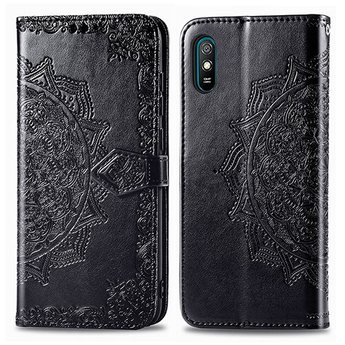 Leather Case Stands Fashionable Pattern Flip Cover Holder for Xiaomi Redmi 9AT Black