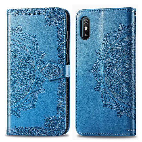 Leather Case Stands Fashionable Pattern Flip Cover Holder for Xiaomi Redmi 9AT Blue