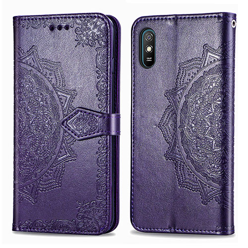 Leather Case Stands Fashionable Pattern Flip Cover Holder for Xiaomi Redmi 9AT Purple