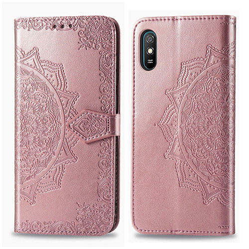 Leather Case Stands Fashionable Pattern Flip Cover Holder for Xiaomi Redmi 9AT Rose Gold