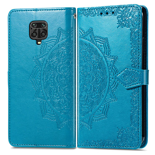 Leather Case Stands Fashionable Pattern Flip Cover Holder for Xiaomi Redmi Note 9 Pro Blue