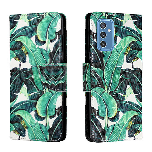 Leather Case Stands Fashionable Pattern Flip Cover Holder H01X for Samsung Galaxy M52 5G Green