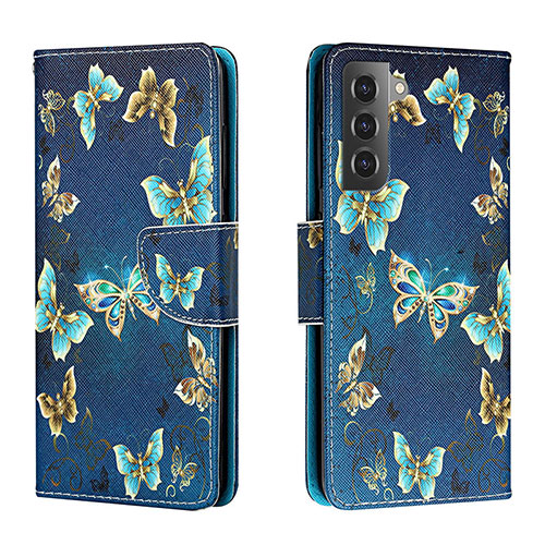 Leather Case Stands Fashionable Pattern Flip Cover Holder H01X for Samsung Galaxy S22 5G Navy Blue