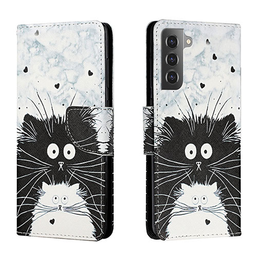 Leather Case Stands Fashionable Pattern Flip Cover Holder H01X for Samsung Galaxy S22 Plus 5G Gray