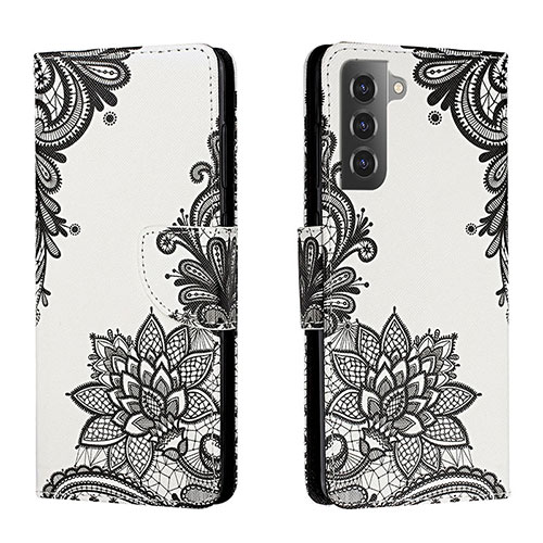 Leather Case Stands Fashionable Pattern Flip Cover Holder H01X for Samsung Galaxy S23 Plus 5G Dark Gray