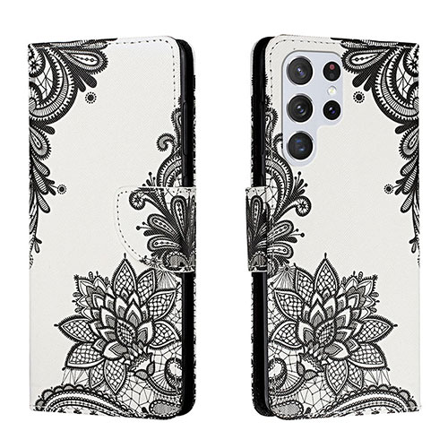Leather Case Stands Fashionable Pattern Flip Cover Holder H01X for Samsung Galaxy S23 Ultra 5G Dark Gray