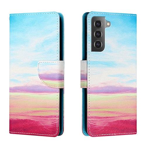Leather Case Stands Fashionable Pattern Flip Cover Holder H02X for Samsung Galaxy S22 5G Colorful