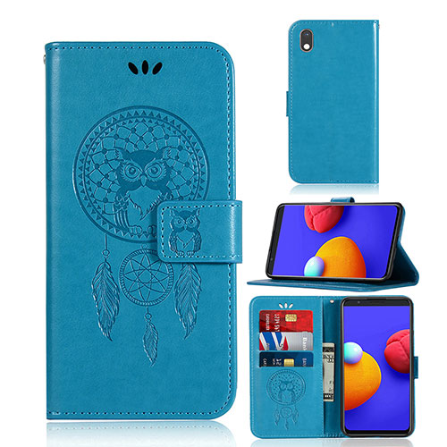 Leather Case Stands Fashionable Pattern Flip Cover Holder JX1 for Samsung Galaxy A01 Core Blue