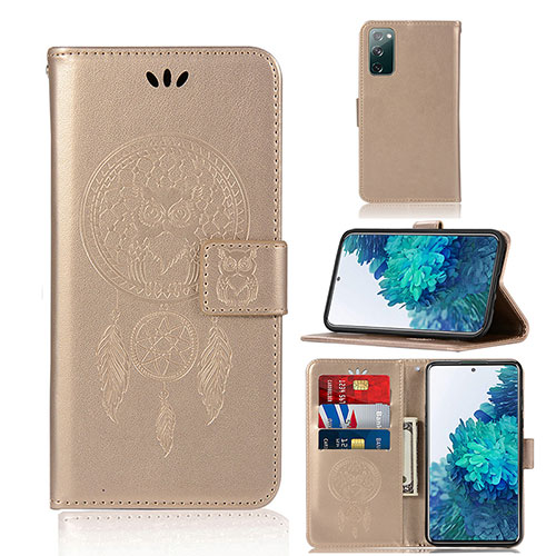 Leather Case Stands Fashionable Pattern Flip Cover Holder JX1 for Samsung Galaxy S20 FE 5G Gold