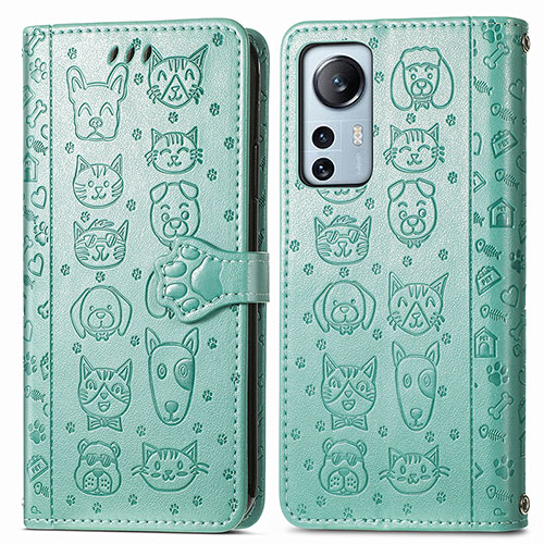 Leather Case Stands Fashionable Pattern Flip Cover Holder L01 for Xiaomi Mi 12 5G Green