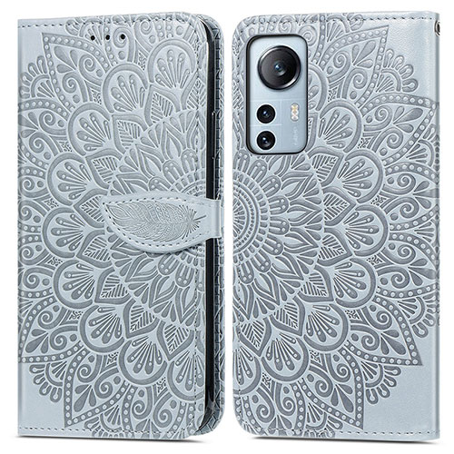 Leather Case Stands Fashionable Pattern Flip Cover Holder L02 for Xiaomi Mi 12 5G Gray