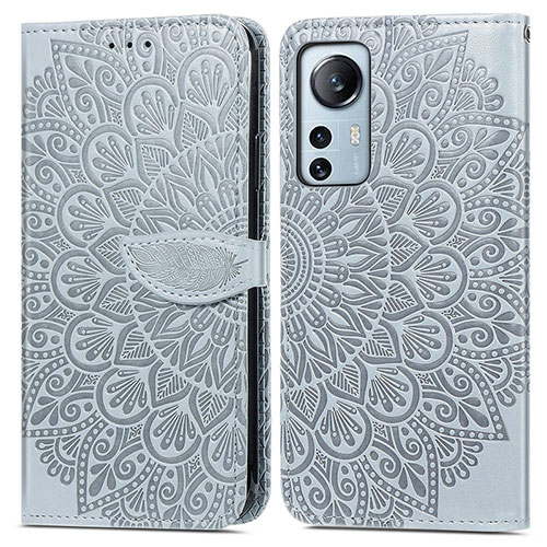 Leather Case Stands Fashionable Pattern Flip Cover Holder L02 for Xiaomi Mi 12 Pro 5G Gray