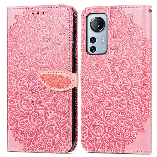 Leather Case Stands Fashionable Pattern Flip Cover Holder L02 for Xiaomi Mi 12S 5G Pink