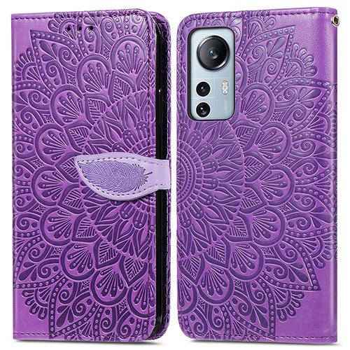 Leather Case Stands Fashionable Pattern Flip Cover Holder L02 for Xiaomi Mi 12S 5G Purple
