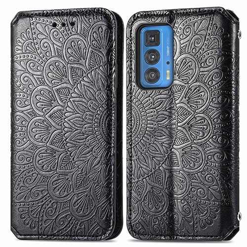 Leather Case Stands Fashionable Pattern Flip Cover Holder S01D for Motorola Moto Edge 20 Pro 5G Black