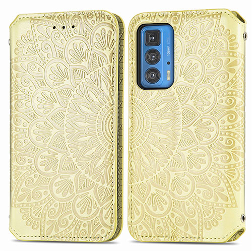 Leather Case Stands Fashionable Pattern Flip Cover Holder S01D for Motorola Moto Edge S Pro 5G Gold