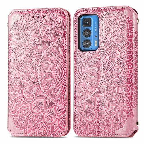 Leather Case Stands Fashionable Pattern Flip Cover Holder S01D for Motorola Moto Edge S Pro 5G Rose Gold