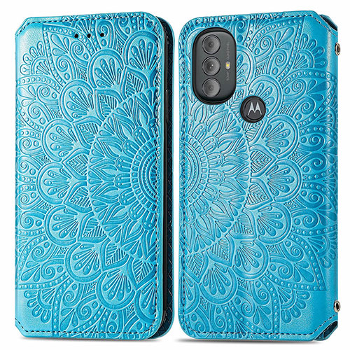 Leather Case Stands Fashionable Pattern Flip Cover Holder S01D for Motorola Moto G Power (2022) Blue