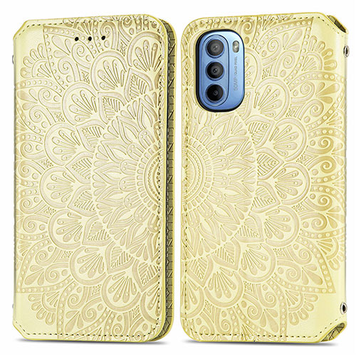 Leather Case Stands Fashionable Pattern Flip Cover Holder S01D for Motorola Moto G31 Gold