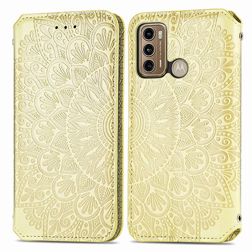 Leather Case Stands Fashionable Pattern Flip Cover Holder S01D for Motorola Moto G40 Fusion Gold