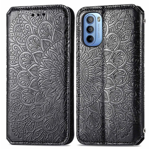 Leather Case Stands Fashionable Pattern Flip Cover Holder S01D for Motorola Moto G41 Black
