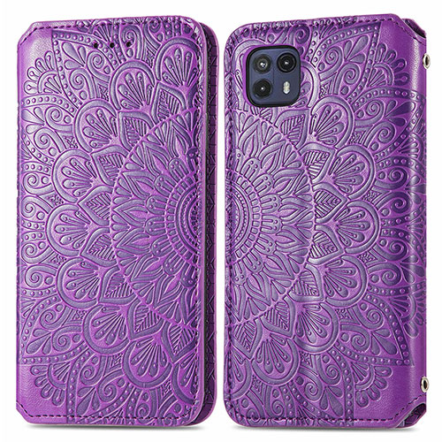 Leather Case Stands Fashionable Pattern Flip Cover Holder S01D for Motorola Moto G50 5G Purple