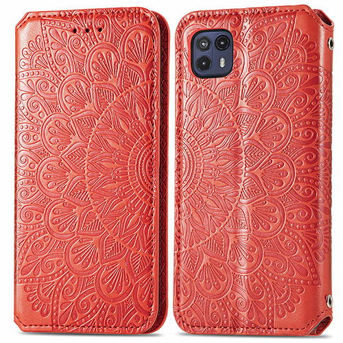 Leather Case Stands Fashionable Pattern Flip Cover Holder S01D for Motorola Moto G50 5G Red