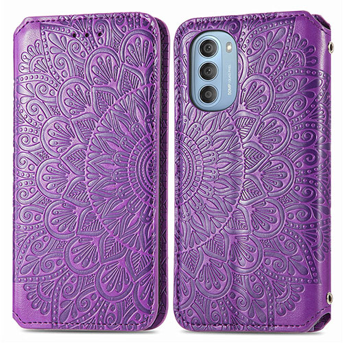 Leather Case Stands Fashionable Pattern Flip Cover Holder S01D for Motorola Moto G51 5G Purple