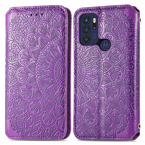 Leather Case Stands Fashionable Pattern Flip Cover Holder S01D for Motorola Moto G60s Purple