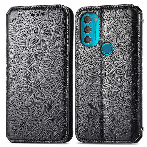 Leather Case Stands Fashionable Pattern Flip Cover Holder S01D for Motorola Moto G71 5G Black