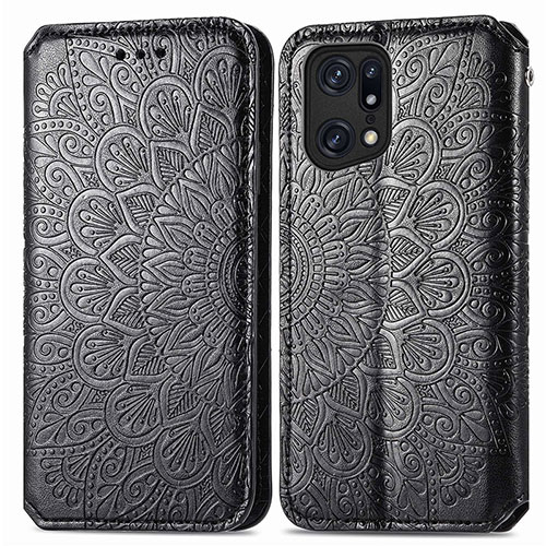 Leather Case Stands Fashionable Pattern Flip Cover Holder S01D for Oppo Find X5 5G Black