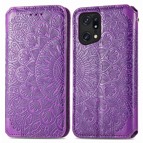 Leather Case Stands Fashionable Pattern Flip Cover Holder S01D for Oppo Find X5 5G Purple