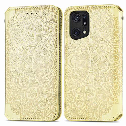 Leather Case Stands Fashionable Pattern Flip Cover Holder S01D for Oppo Find X5 Pro 5G Gold