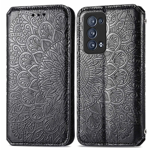 Leather Case Stands Fashionable Pattern Flip Cover Holder S01D for Oppo Reno6 Pro 5G Black
