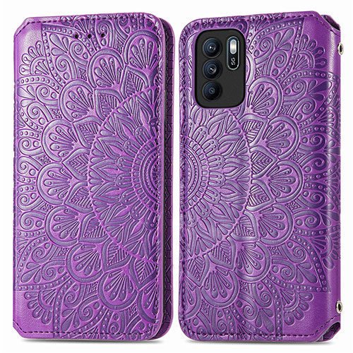 Leather Case Stands Fashionable Pattern Flip Cover Holder S01D for Oppo Reno6 Z 5G Purple
