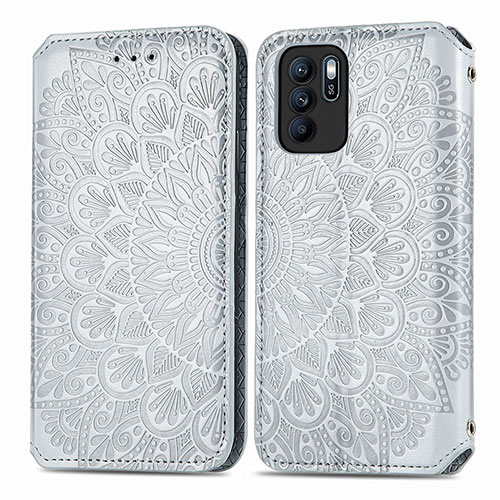 Leather Case Stands Fashionable Pattern Flip Cover Holder S01D for Oppo Reno6 Z 5G Silver