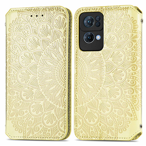 Leather Case Stands Fashionable Pattern Flip Cover Holder S01D for Oppo Reno7 Pro 5G Gold