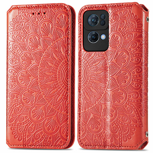 Leather Case Stands Fashionable Pattern Flip Cover Holder S01D for Oppo Reno7 Pro 5G Red