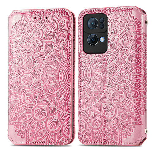 Leather Case Stands Fashionable Pattern Flip Cover Holder S01D for Oppo Reno7 Pro 5G Rose Gold