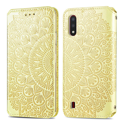 Leather Case Stands Fashionable Pattern Flip Cover Holder S01D for Samsung Galaxy A01 SM-A015 Gold
