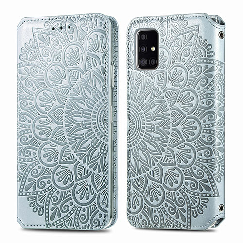 Leather Case Stands Fashionable Pattern Flip Cover Holder S01D for Samsung Galaxy A51 4G Silver